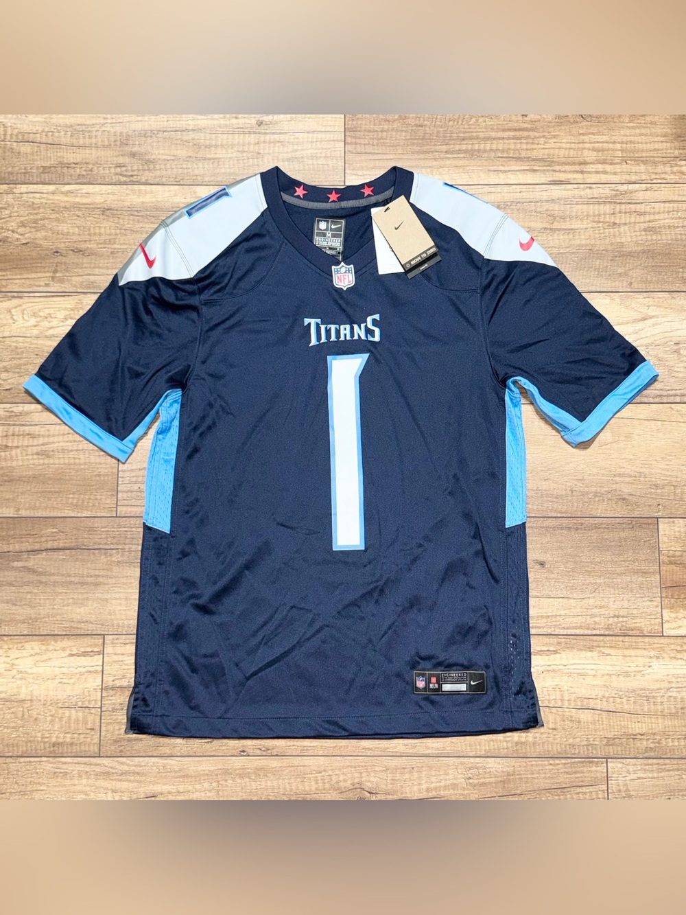 Nike Tennessee Titans Cam Ward #1 Authentic Home Navy Football Jersey Mens M
